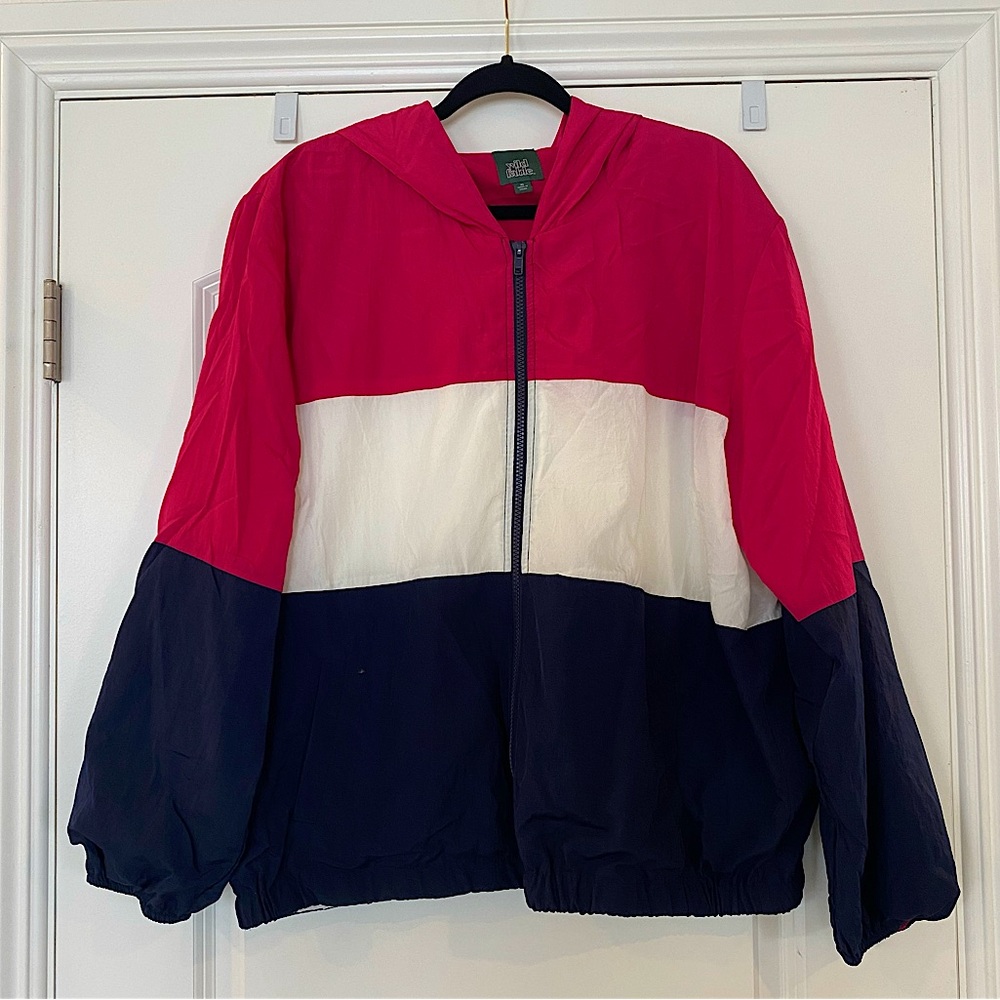 Wild Fable Pink, White, and Navy Color Block Windbreaker Jacket